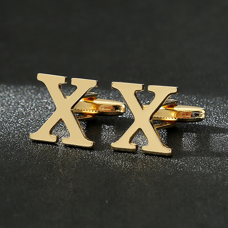 Men's 1 Pair Gold Plated Initial Letter 26 Alphabet Cufflinks