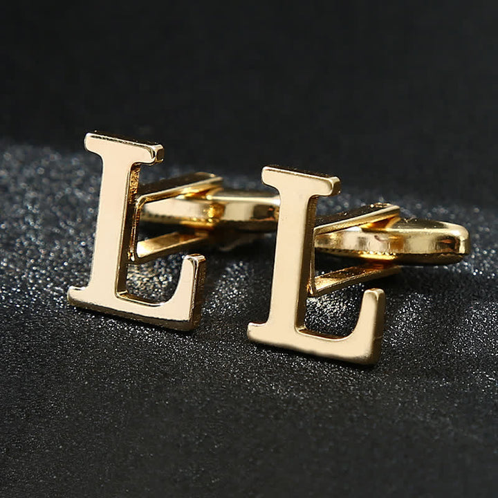 Men's 1 Pair Gold Plated Initial Letter 26 Alphabet Cufflinks