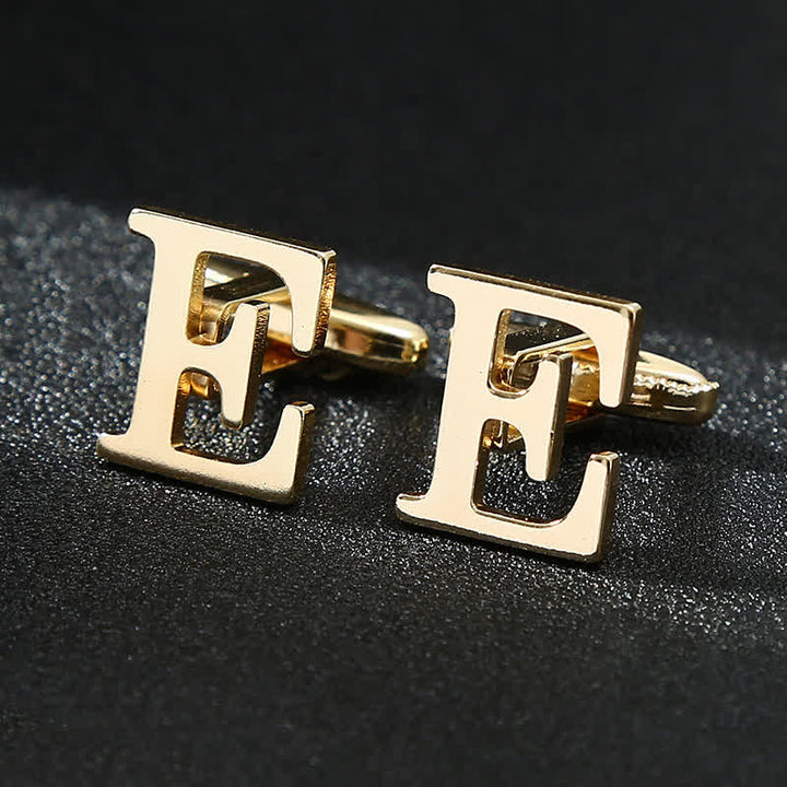 Men's 1 Pair Gold Plated Initial Letter 26 Alphabet Cufflinks