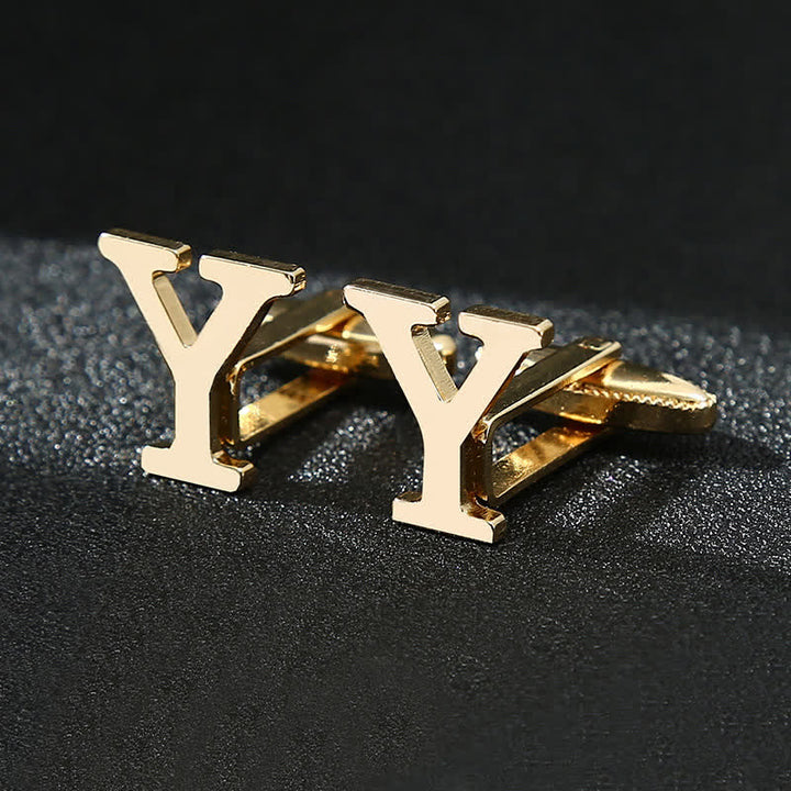 Men's 1 Pair Gold Plated Initial Letter 26 Alphabet Cufflinks