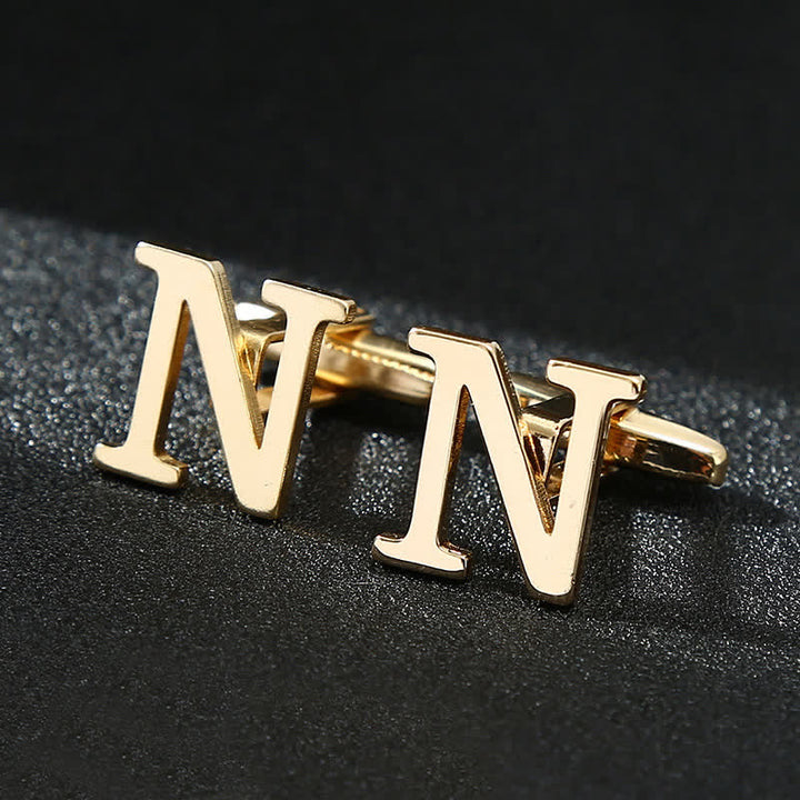 Men's 1 Pair Gold Plated Initial Letter 26 Alphabet Cufflinks - N - image 14