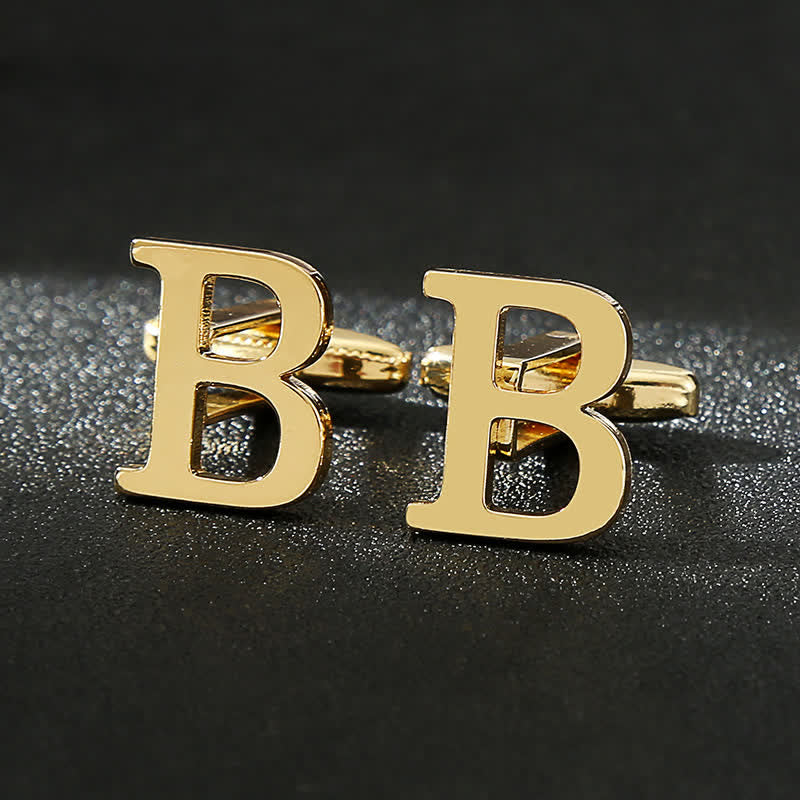 Men's 1 Pair Gold Plated Initial Letter 26 Alphabet Cufflinks - B - image 3