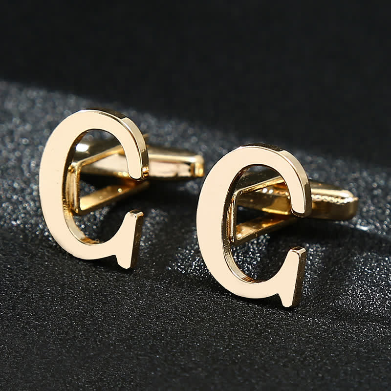 Men's 1 Pair Gold Plated Initial Letter 26 Alphabet Cufflinks
