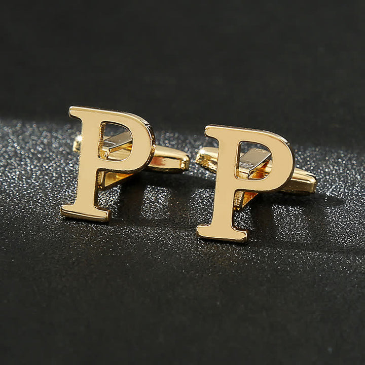 Men's 1 Pair Gold Plated Initial Letter 26 Alphabet Cufflinks - P - image 16