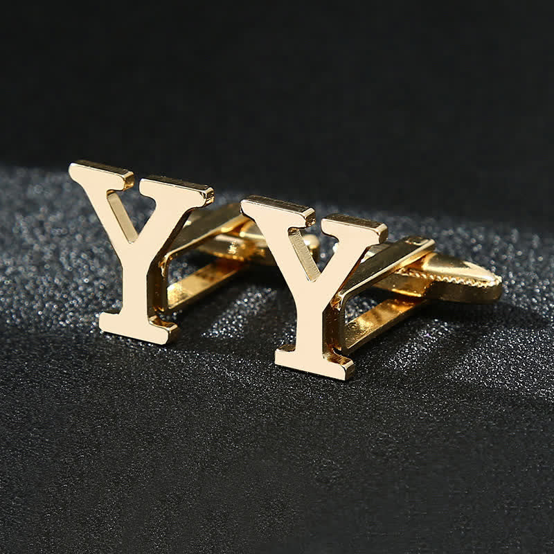 Men's 1 Pair Gold Plated Initial Letter 26 Alphabet Cufflinks - Y - image 25