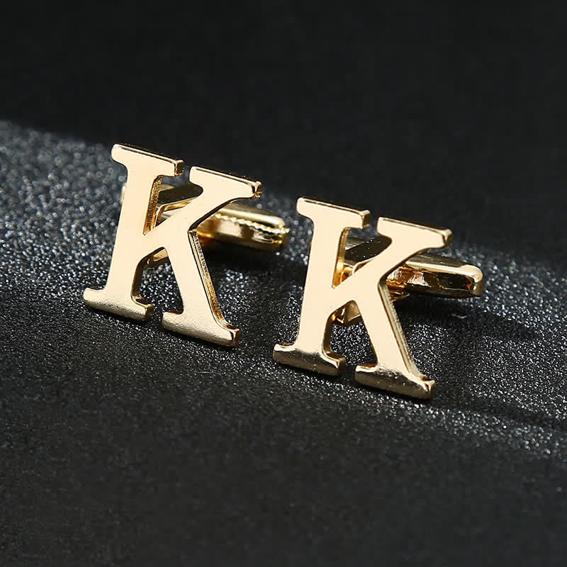 Men's 1 Pair Gold Plated Initial Letter 26 Alphabet Cufflinks