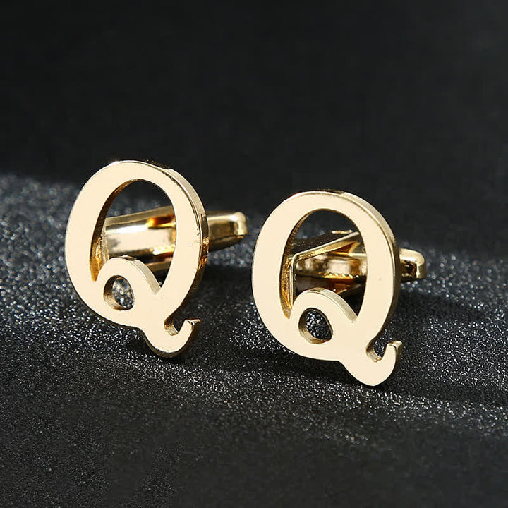 Men's 1 Pair Gold Plated Initial Letter 26 Alphabet Cufflinks