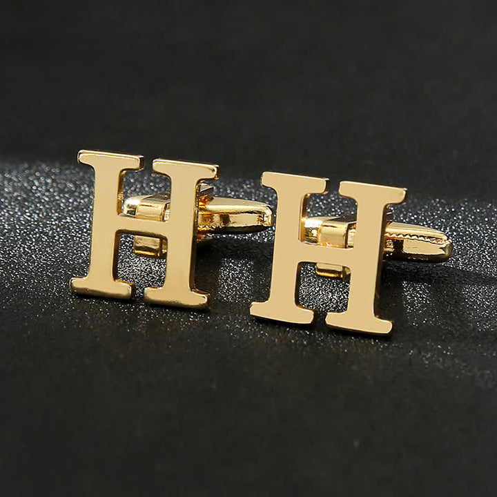 Men's 1 Pair Gold Plated Initial Letter 26 Alphabet Cufflinks - H - image 8
