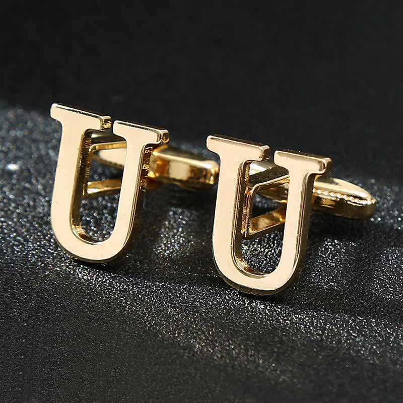 Men's 1 Pair Gold Plated Initial Letter 26 Alphabet Cufflinks