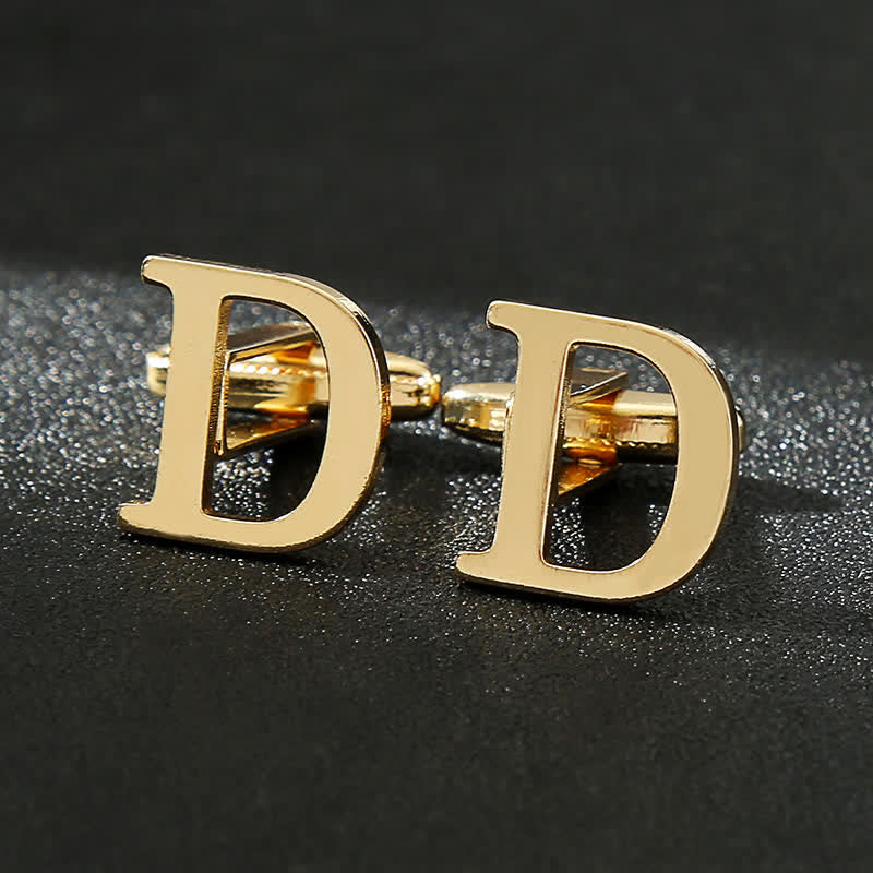 Men's 1 Pair Gold Plated Initial Letter 26 Alphabet Cufflinks
