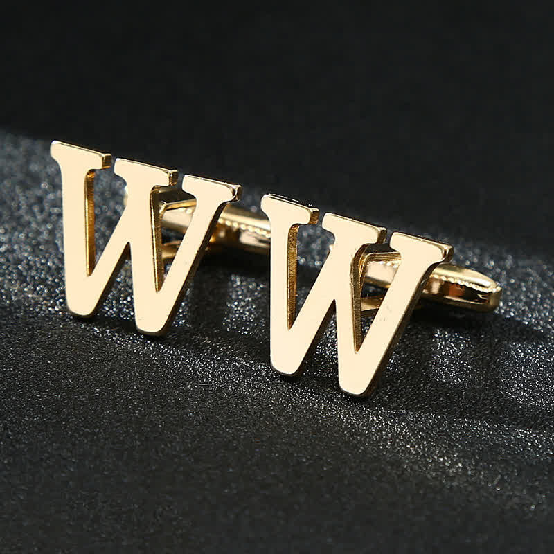Men's 1 Pair Gold Plated Initial Letter 26 Alphabet Cufflinks
