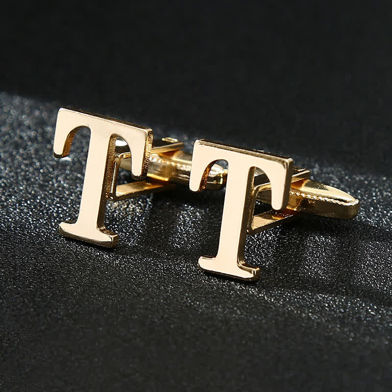 Men's 1 Pair Gold Plated Initial Letter 26 Alphabet Cufflinks