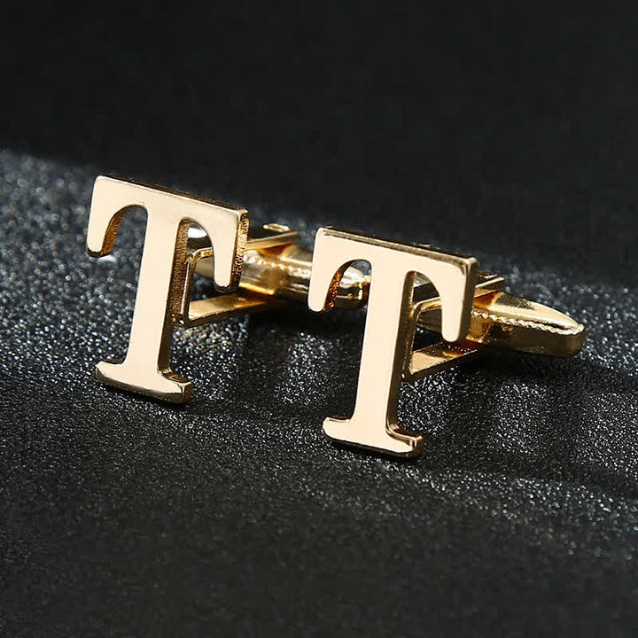 Men's 1 Pair Gold Plated Initial Letter 26 Alphabet Cufflinks