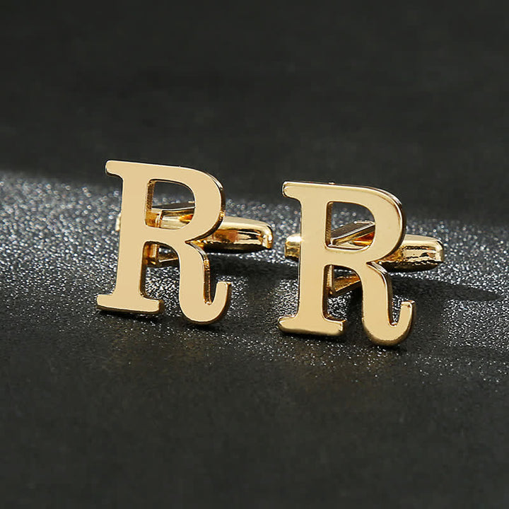 Men's 1 Pair Gold Plated Initial Letter 26 Alphabet Cufflinks