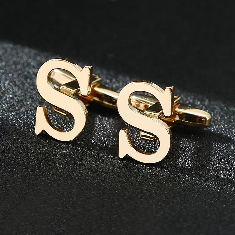 Men's 1 Pair Gold Plated Initial Letter 26 Alphabet Cufflinks
