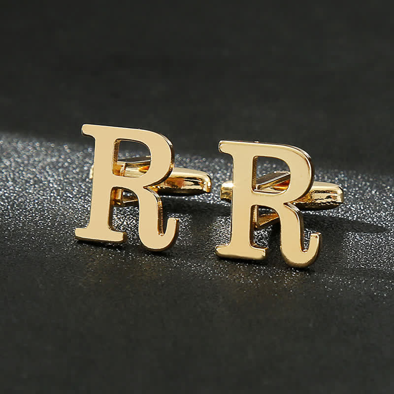Men's 1 Pair Gold Plated Initial Letter 26 Alphabet Cufflinks - R - image 18