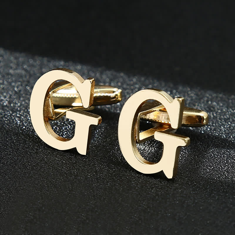 Men's 1 Pair Gold Plated Initial Letter 26 Alphabet Cufflinks