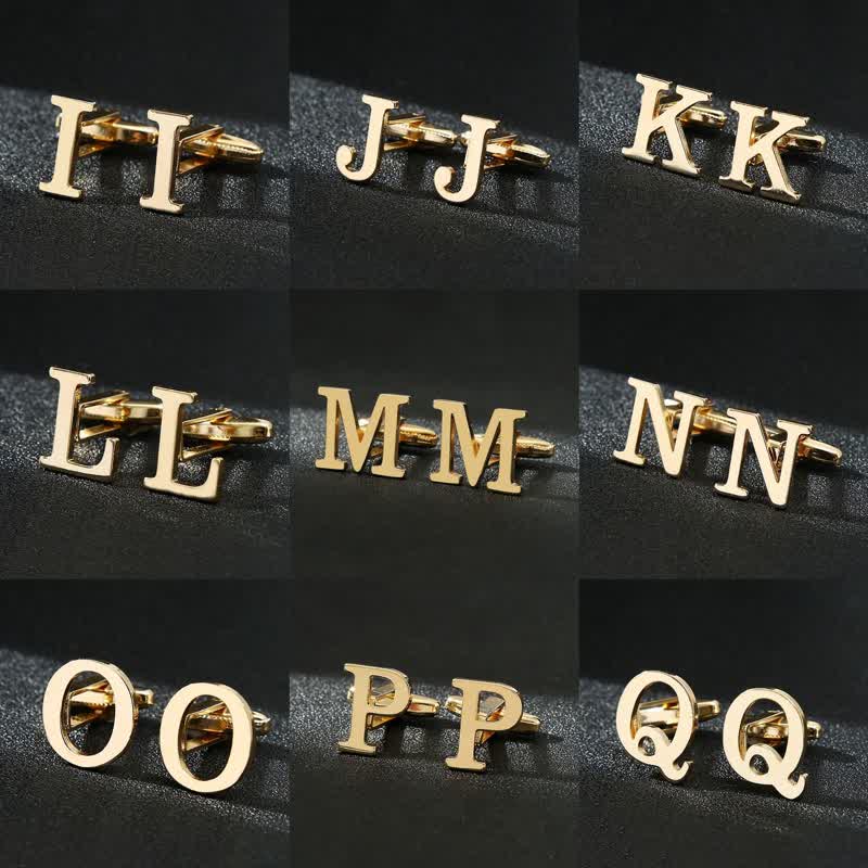 Men's 1 Pair Gold Plated Initial Letter 26 Alphabet Cufflinks