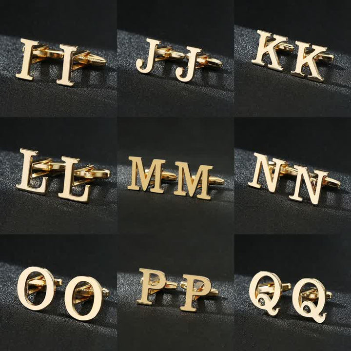 Men's 1 Pair Gold Plated Initial Letter 26 Alphabet Cufflinks - image 1
