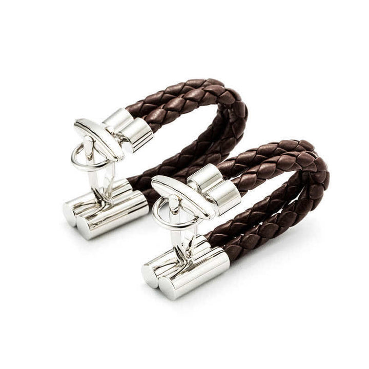 Men's 1 Pair Brown Braided Leather Rope Wrap Around Cufflinks