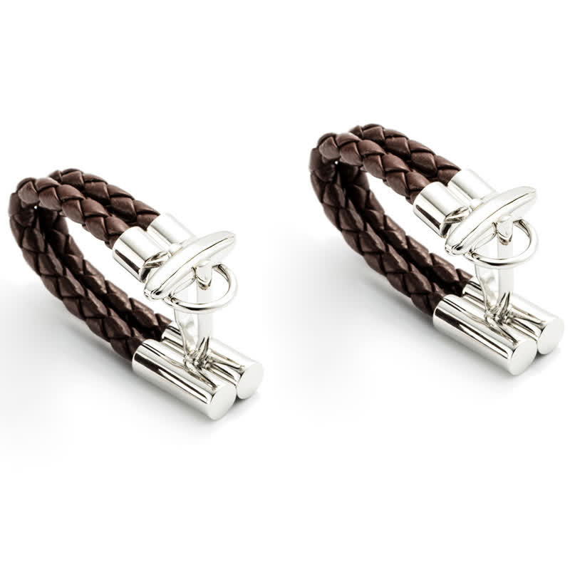 Men's 1 Pair Brown Braided Leather Rope Wrap Around Cufflinks