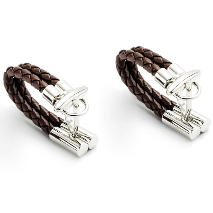 Men's 1 Pair Brown Braided Leather Rope Wrap Around Cufflinks