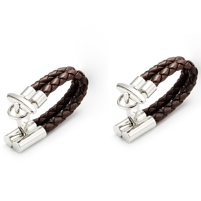 Men's 1 Pair Brown Braided Leather Rope Wrap Around Cufflinks
