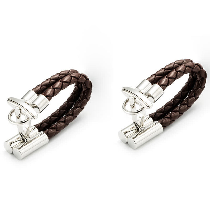 Men's 1 Pair Brown Braided Leather Rope Wrap Around Cufflinks