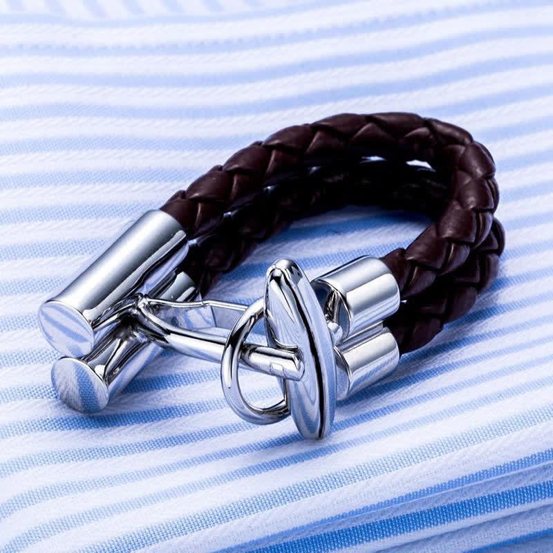 Men's 1 Pair Brown Braided Leather Rope Wrap Around Cufflinks