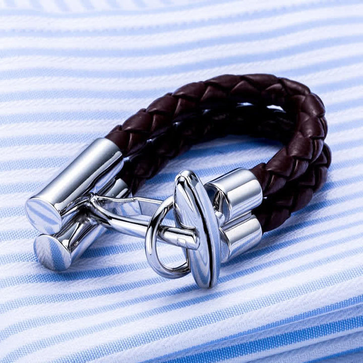 Men's 1 Pair Brown Braided Leather Rope Wrap Around Cufflinks