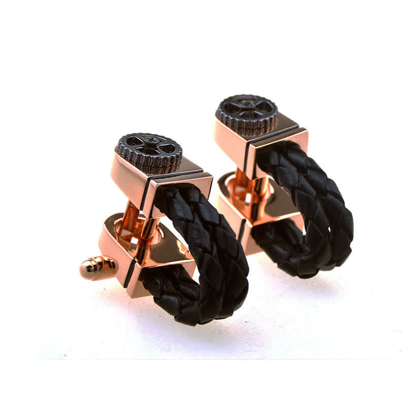 Men's 1 Pair Rose Gold Gear Braided Leather Cufflinks