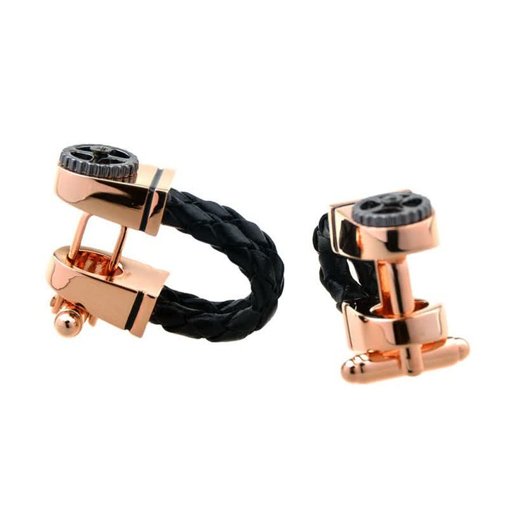 Men's 1 Pair Rose Gold Gear Braided Leather Cufflinks