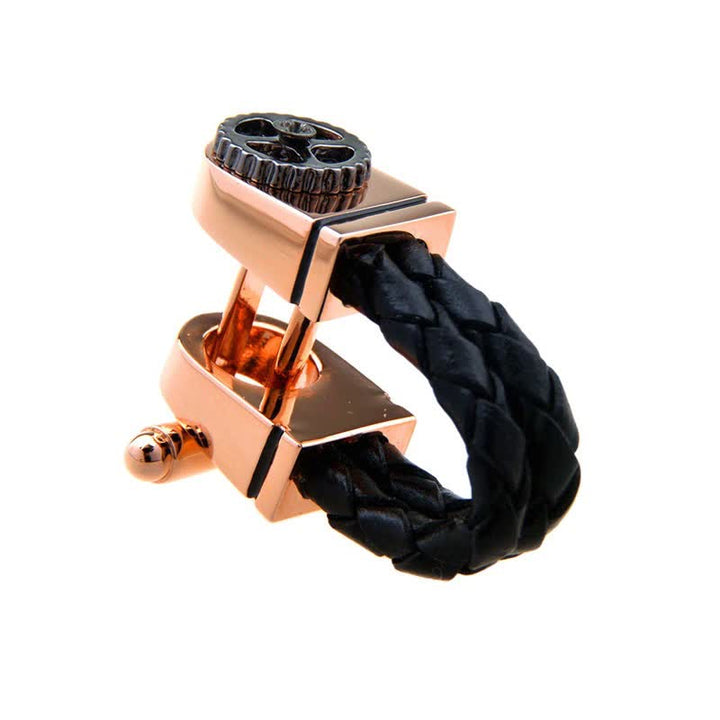 Men's 1 Pair Rose Gold Gear Braided Leather Cufflinks