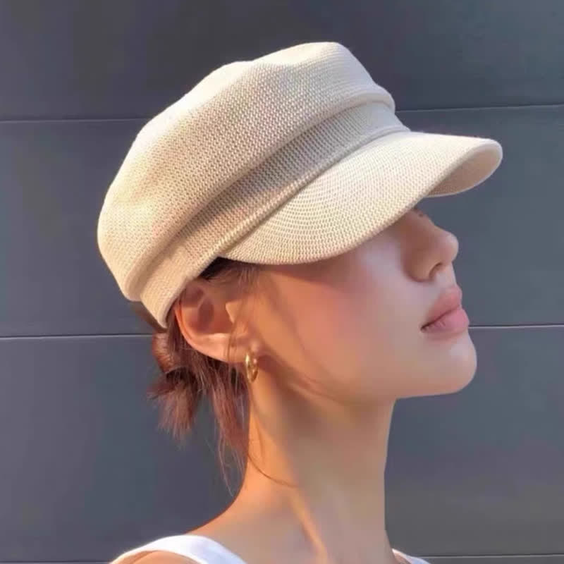 Women's Soild Color Straw Linen Octagonal Beret Hat - image 1