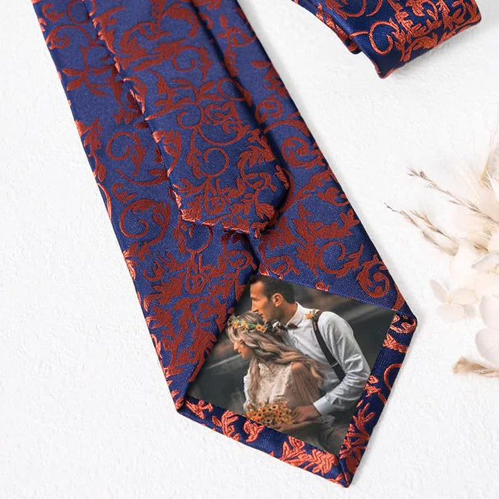 3Pcs Men's Orange Vine & Navy Necktie Set - image 5