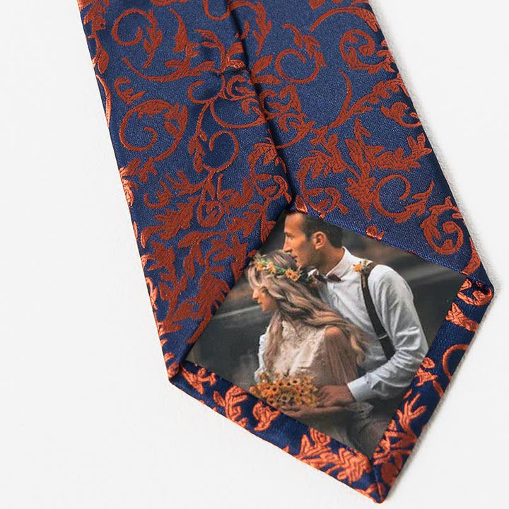 3Pcs Men's Orange Vine & Navy Necktie Set