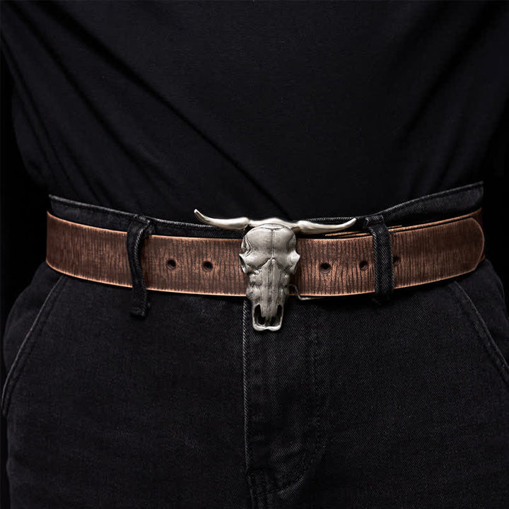Unique Longhorn Head DIY Hidden Knife Silver  Buckle Leather Belt