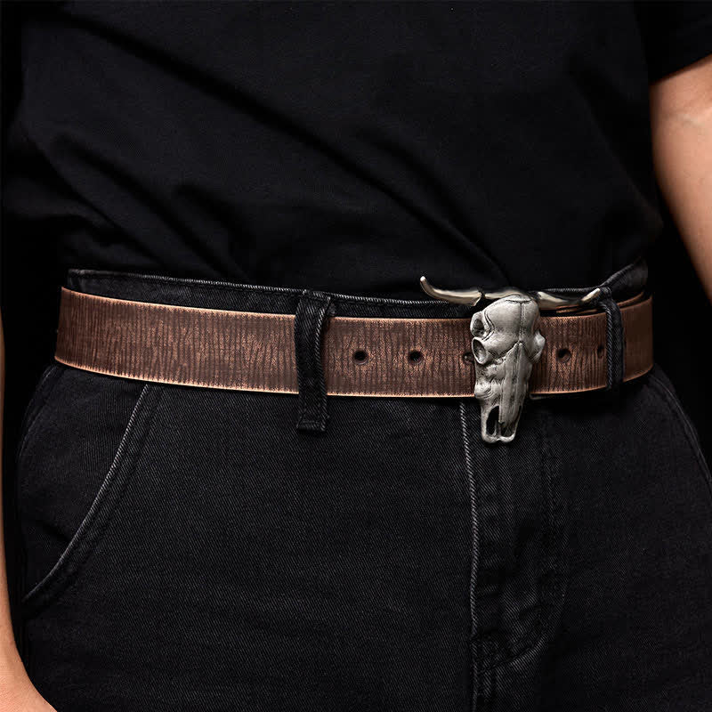 Unique Longhorn Head DIY Hidden Knife Silver  Buckle Leather Belt