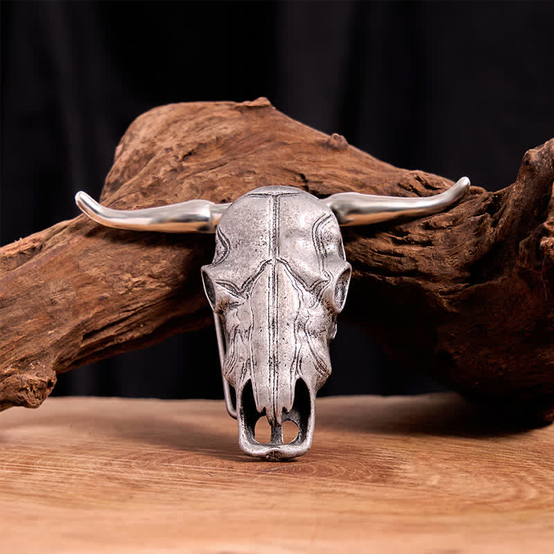 Unique Longhorn Head DIY Hidden Knife Silver  Buckle Leather Belt - Without Belt - Not Included Belt - image 0