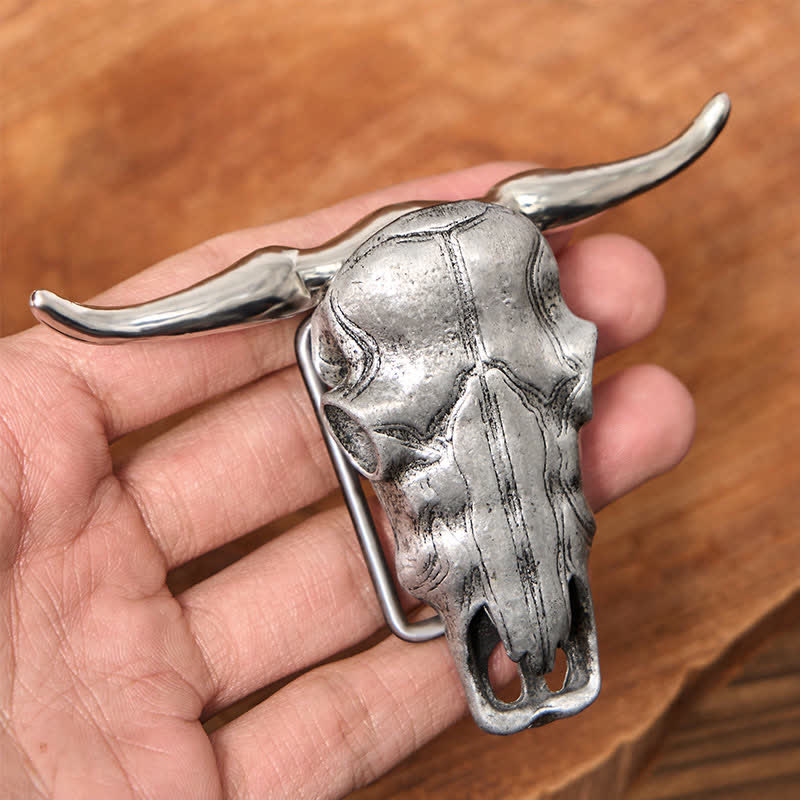 Unique Longhorn Head DIY Hidden Knife Silver  Buckle Leather Belt