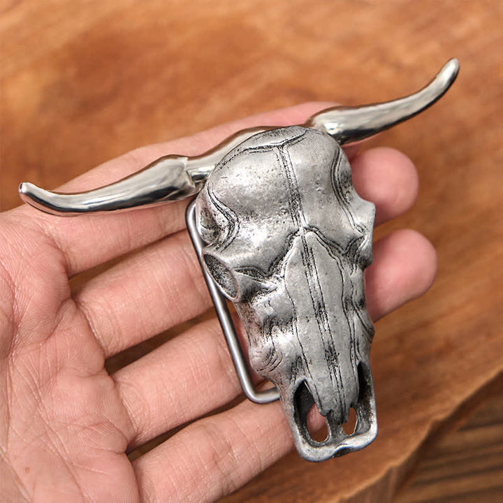Unique Longhorn Head DIY Hidden Knife Silver  Buckle Leather Belt