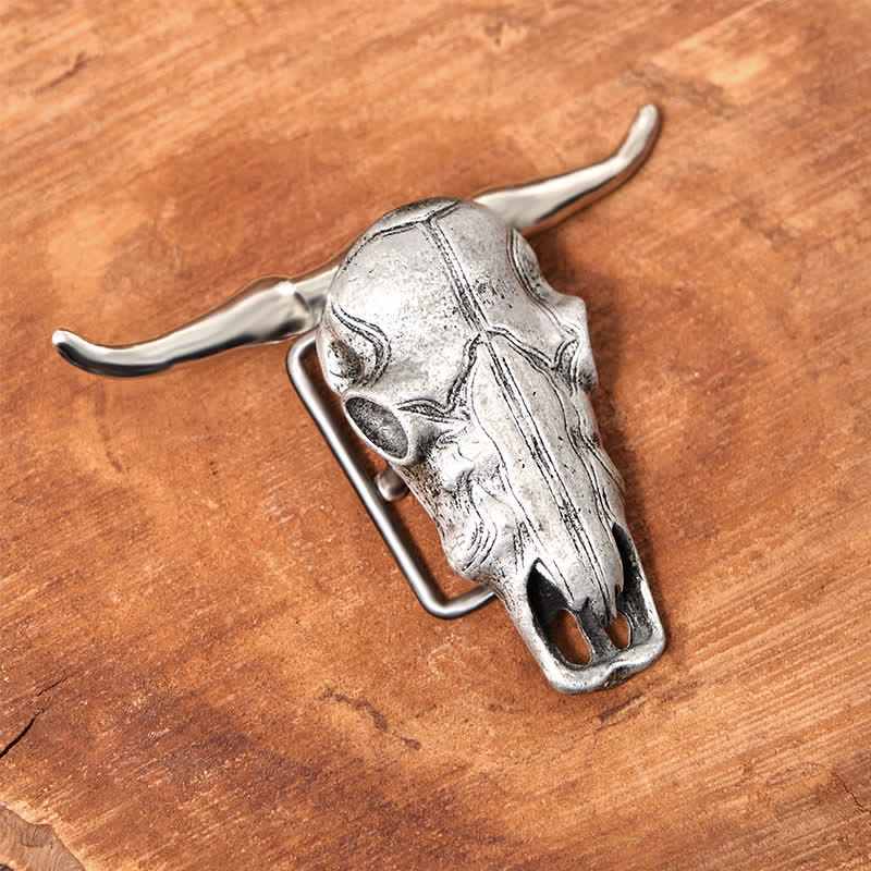 Unique Longhorn Head DIY Hidden Knife Silver  Buckle Leather Belt