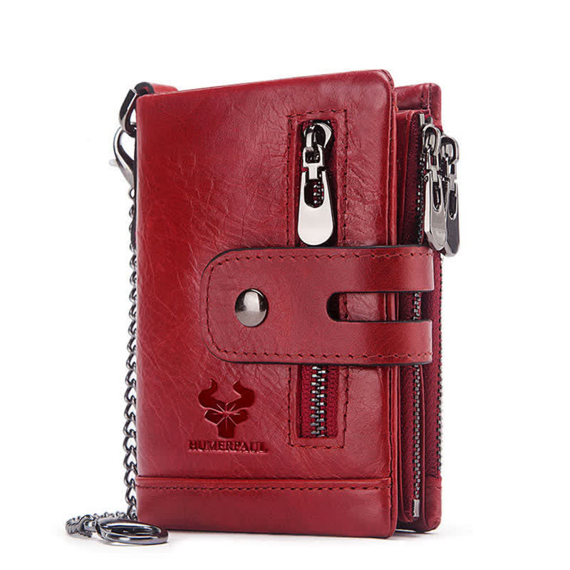 RFID Multifunctional Large Capacity Genuine Leather Wallet - Red - image 5
