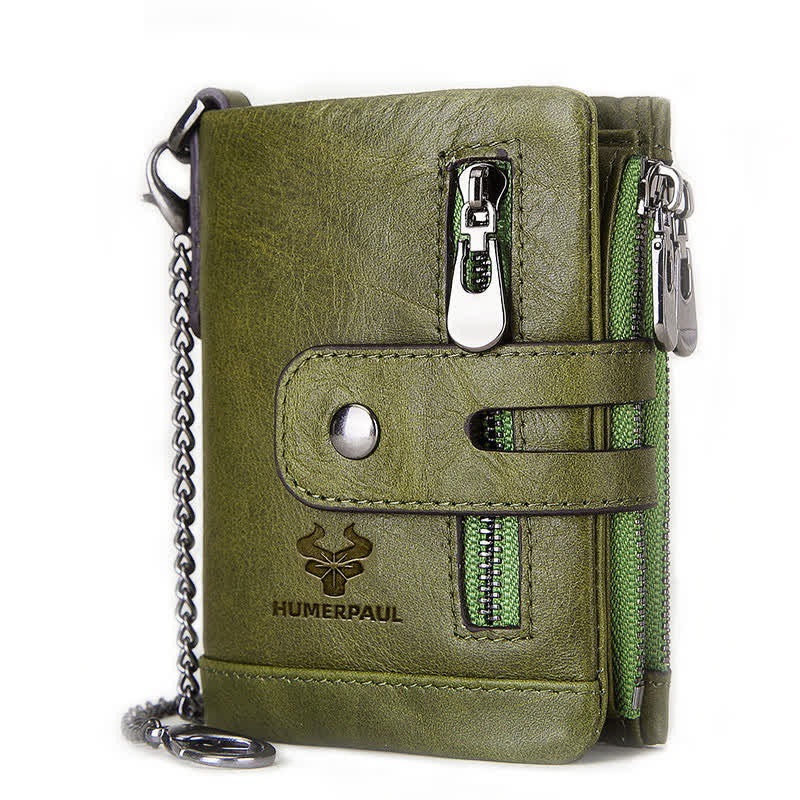 RFID Multifunctional Large Capacity Genuine Leather Wallet - Green - image 8