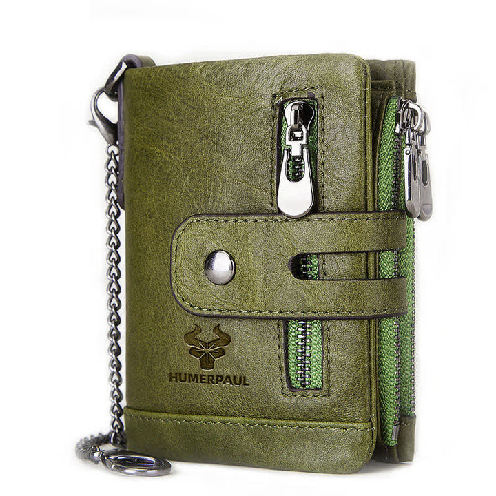 RFID Multifunctional Large Capacity Genuine Leather Wallet - Green - image 8