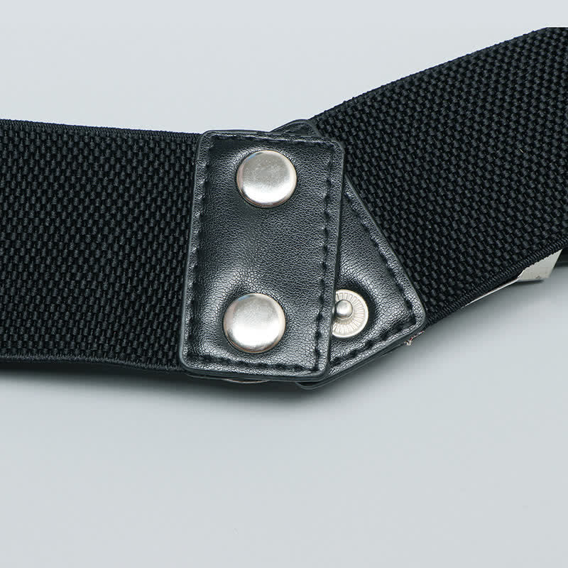 Women's Elastic Double Buckle Leather Belt for Jeans Pants and Dresses