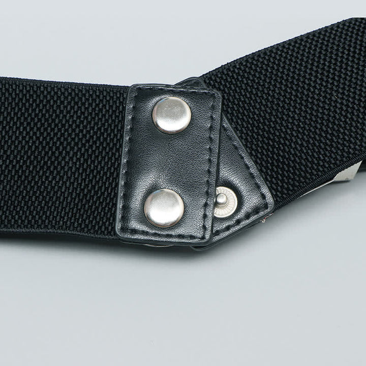 Women's Elastic Double Buckle Leather Belt for Jeans Pants and Dresses