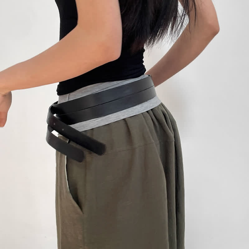 Women's Novel Double Prong Dual Strap Black Leather Belt - image 9