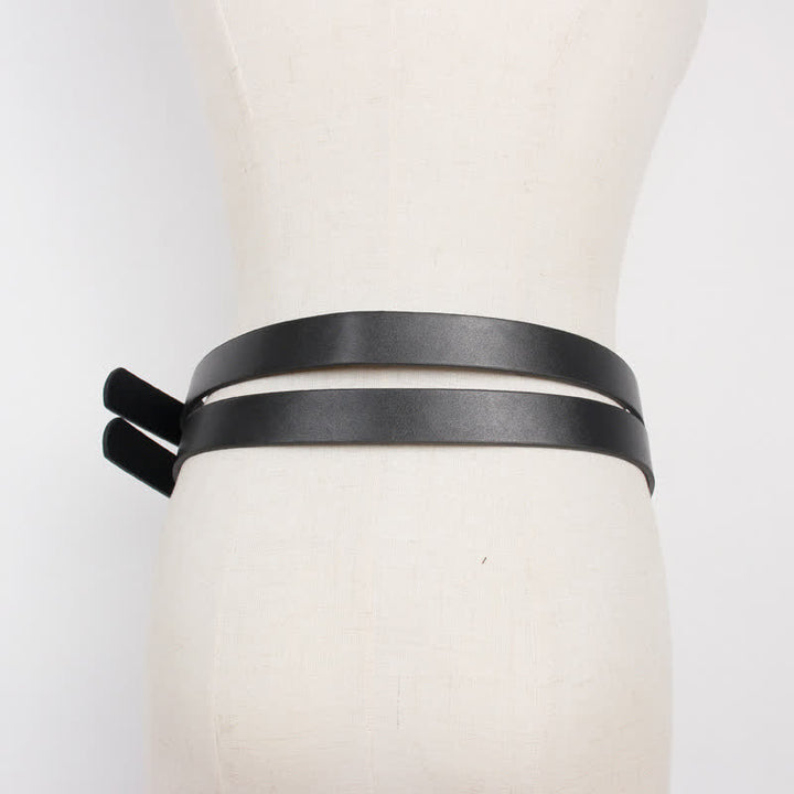 Women's Novel Double Prong Dual Strap Black Leather Belt - image 4