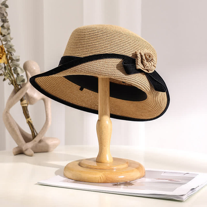 Women's Elegant Two Tone Floral Foldable StrawHat